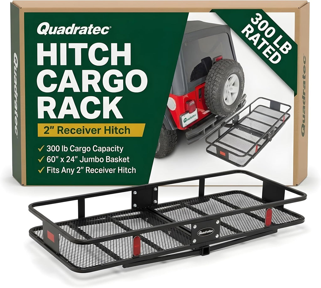 Quadratec Large Cargo Rack Basket Platform, 60' x 24' - Mounts to 2' Receiver Hitch - Great for Hauling Luggage, Camping Gear, Supplies, Generators, and More - Fits Jeeps, Cars, Trucks, SUV & More