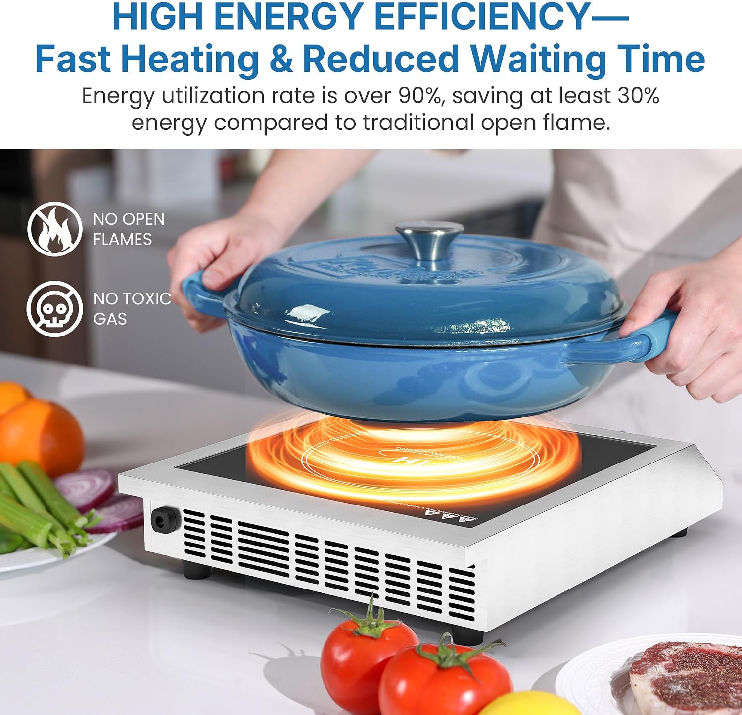 Commercial Electric Induction Cooktop, 1800W Induction Hot Plate, 10 Power & 10 Temp Setting, Professional Countertop Burner with Timer, Electric Stove with LED Screen, Black