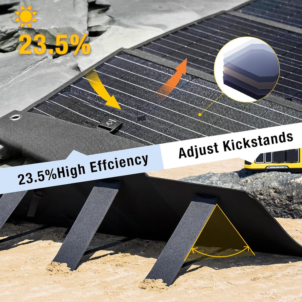 200W Portable Solar Panel, Foldable 200W Solar Panel Kit with XT60/DC7909/Anderson Cable & USB-C PD 60W, 23.5% High-Efficiency Monocrystalline Solar Charger for Power Station, RV, Camping, IP65