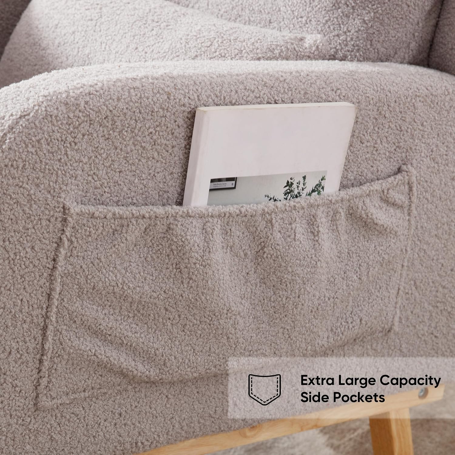 HCHAIRH Rocking Chair Nursery, Sherpa Nursing Rocking Chairs, Upholstered Nursery Glider Rocker for Mom Nursery Morden Accent Rocking Chair Pillow for Living Room,Bedroom,Teddy Light Grey