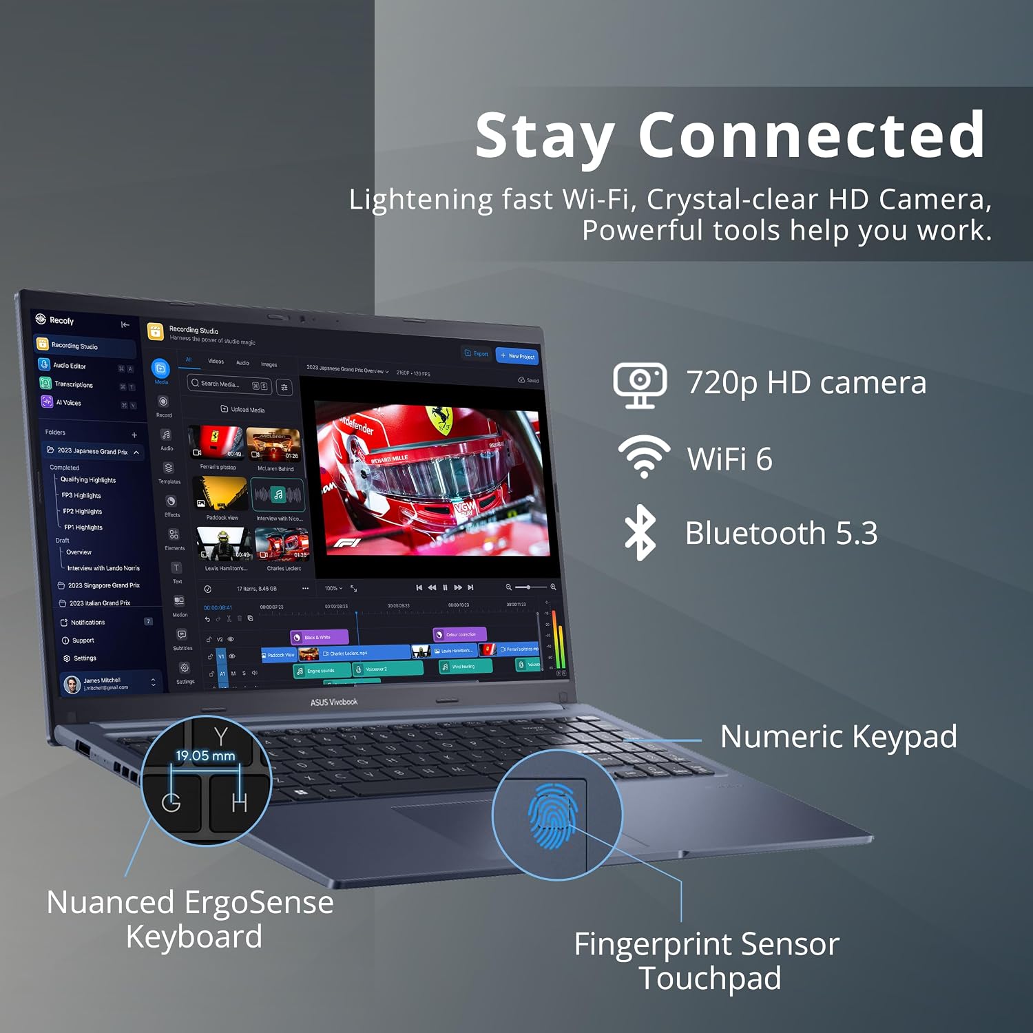ASUS VivoBook 15 Slim 15.6' FHD Laptop, Intel i5-1240P, 16GB RAM, 512GB PCIe SSD, Intel Iris Xe Graphics, Backlit Keyboard, Fingerprint Reader, Wi-Fi 6, Windows 11 Pro, Blue (Renewed)