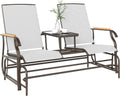 Outsunny 2 Person Outdoor Glider Bench, Patio Swing Glider Chair Loveseat with Breathable Mesh, Table, Steel Frame for Garden, Backyard, Porch, Cream White