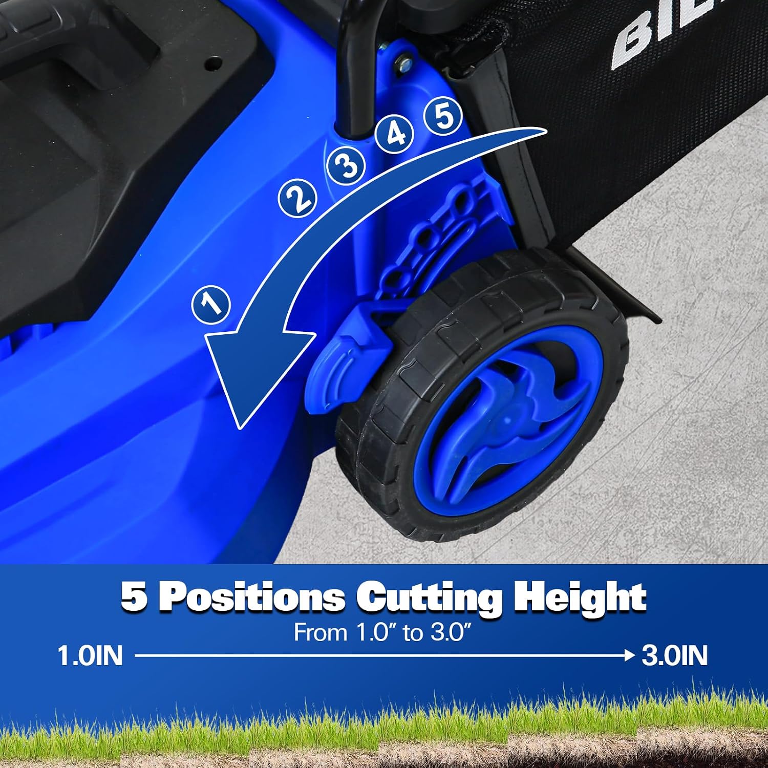 BILT HARD Corded Electric Lawn Mower 15 Inch, 11Amp Electric Push Mower with 9.2 Gallon Collection Bag, 5 Height Adjustment, Lightweight Lawnmower for Garden, Yard