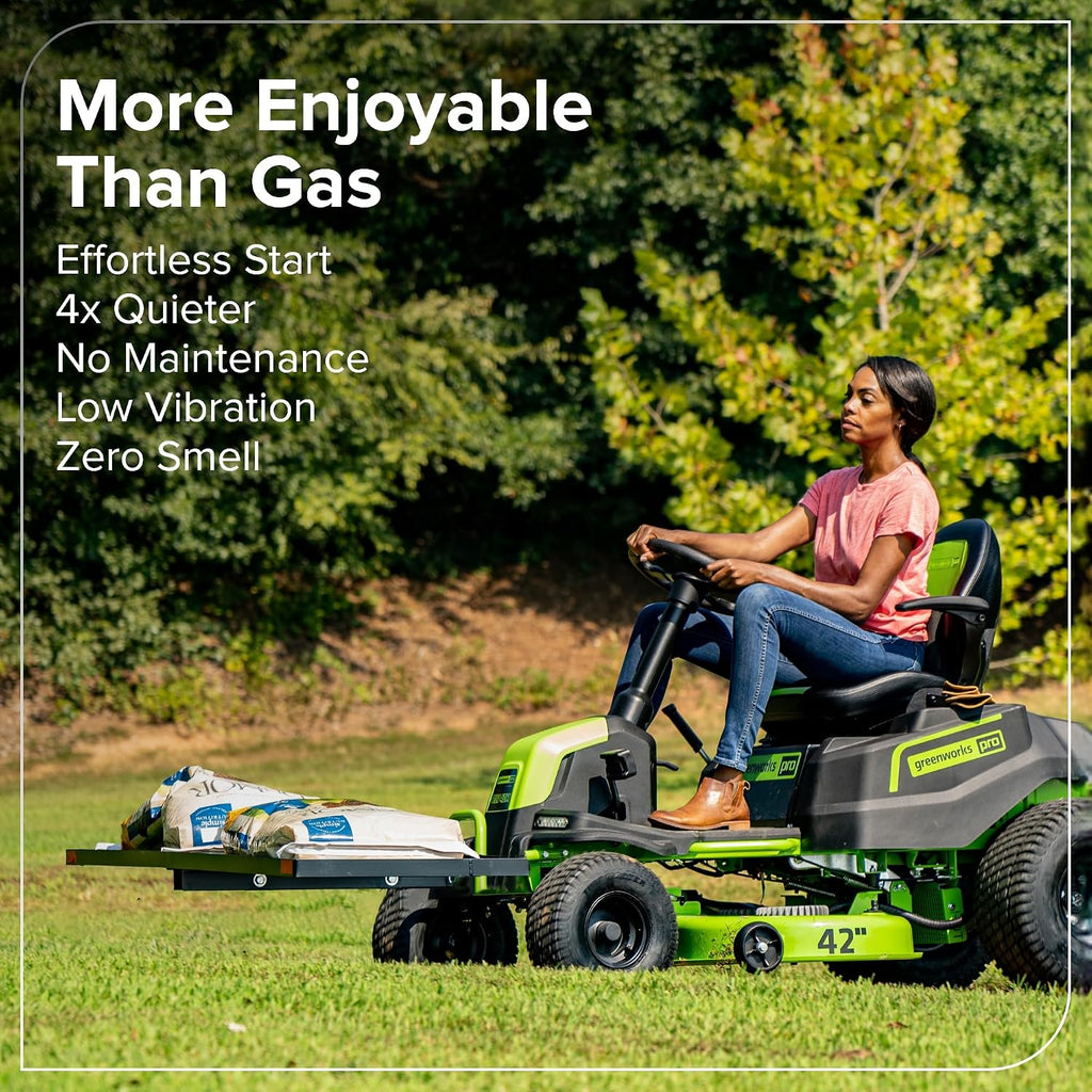 Greenworks 80V 42' CrossoverT Cordless Riding Lawn Tractor, (4) 6.0Ah Batteries and 600W Charger