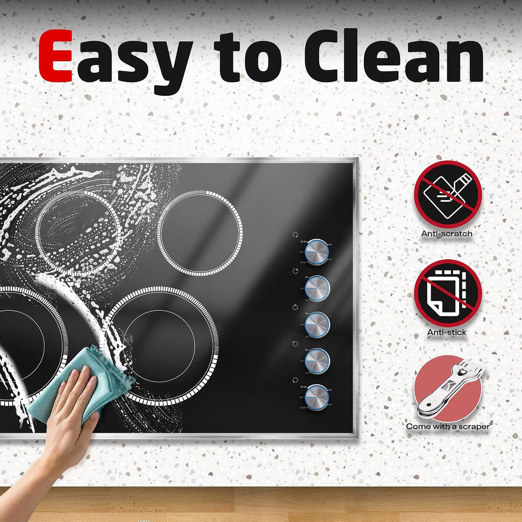 36 Inch Electric Cooktop, 5 Burner Electric Stove Top 8400W, 36' Ceramic Stove with Knob Control, Over-Temperature Protection, Dual Ring Zone, 220-240V Hard Wired (No Plug)