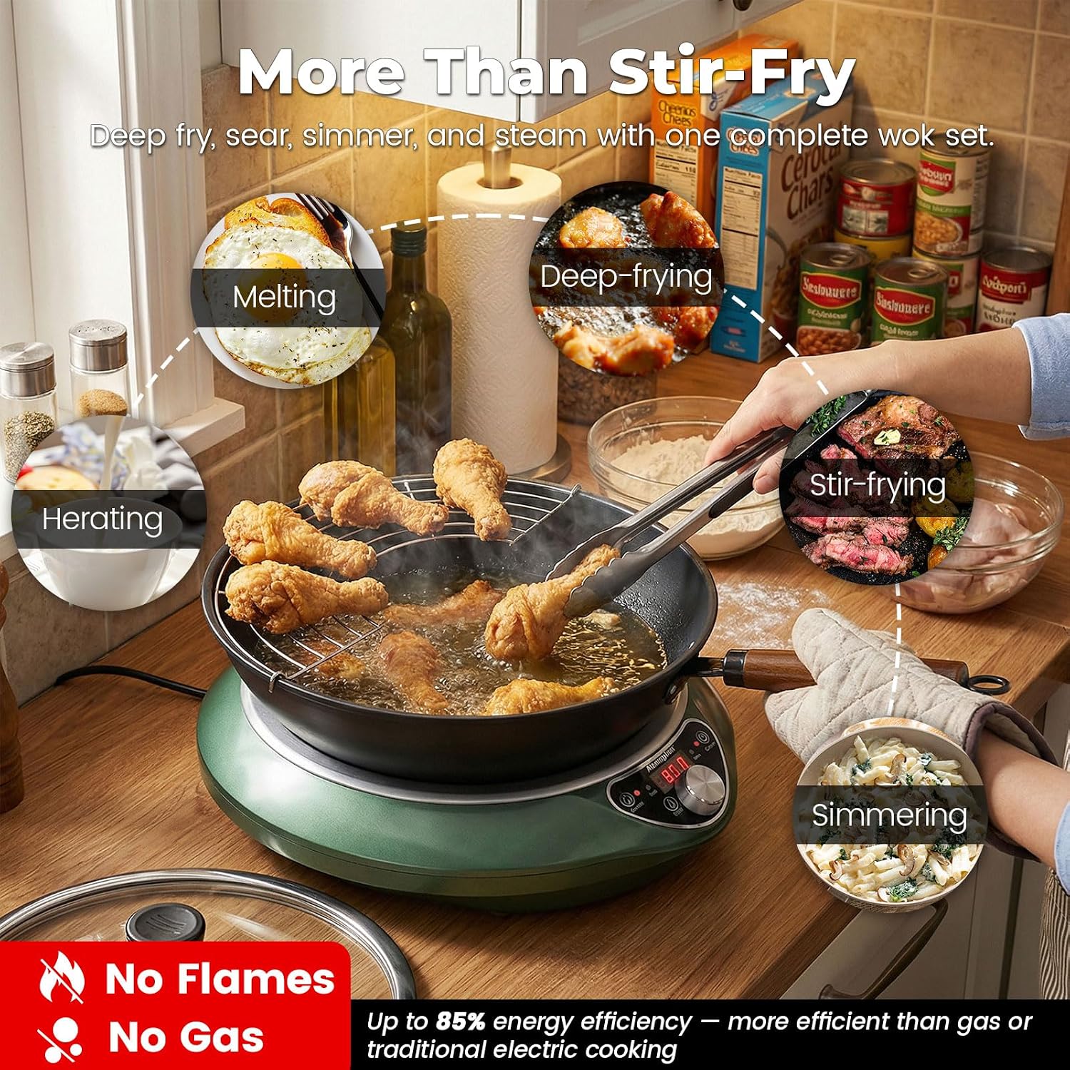 1700W Concave Induction Wok Cooktop,9.25-Inch Coi,Non-Pulse Continuous Heating, Professional Countertop Wok Burner Stove for Stir Fry Cooking