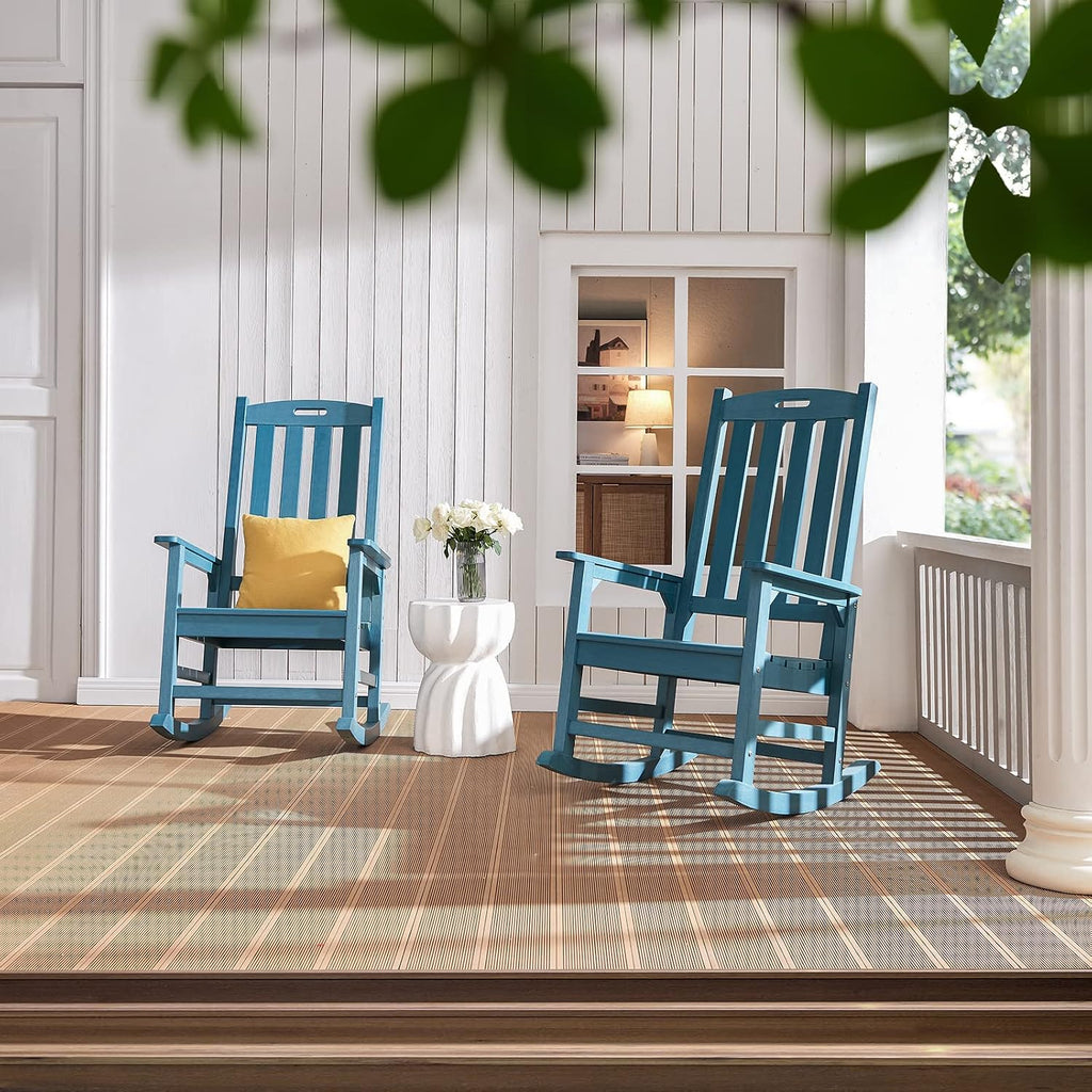 Psilvam Oversized Outdoor Rocking Chair, with 21' Wide Seat and 32' Tall Backrest, Pre-Assembled with Most Components for Effortless Installation (Blue)