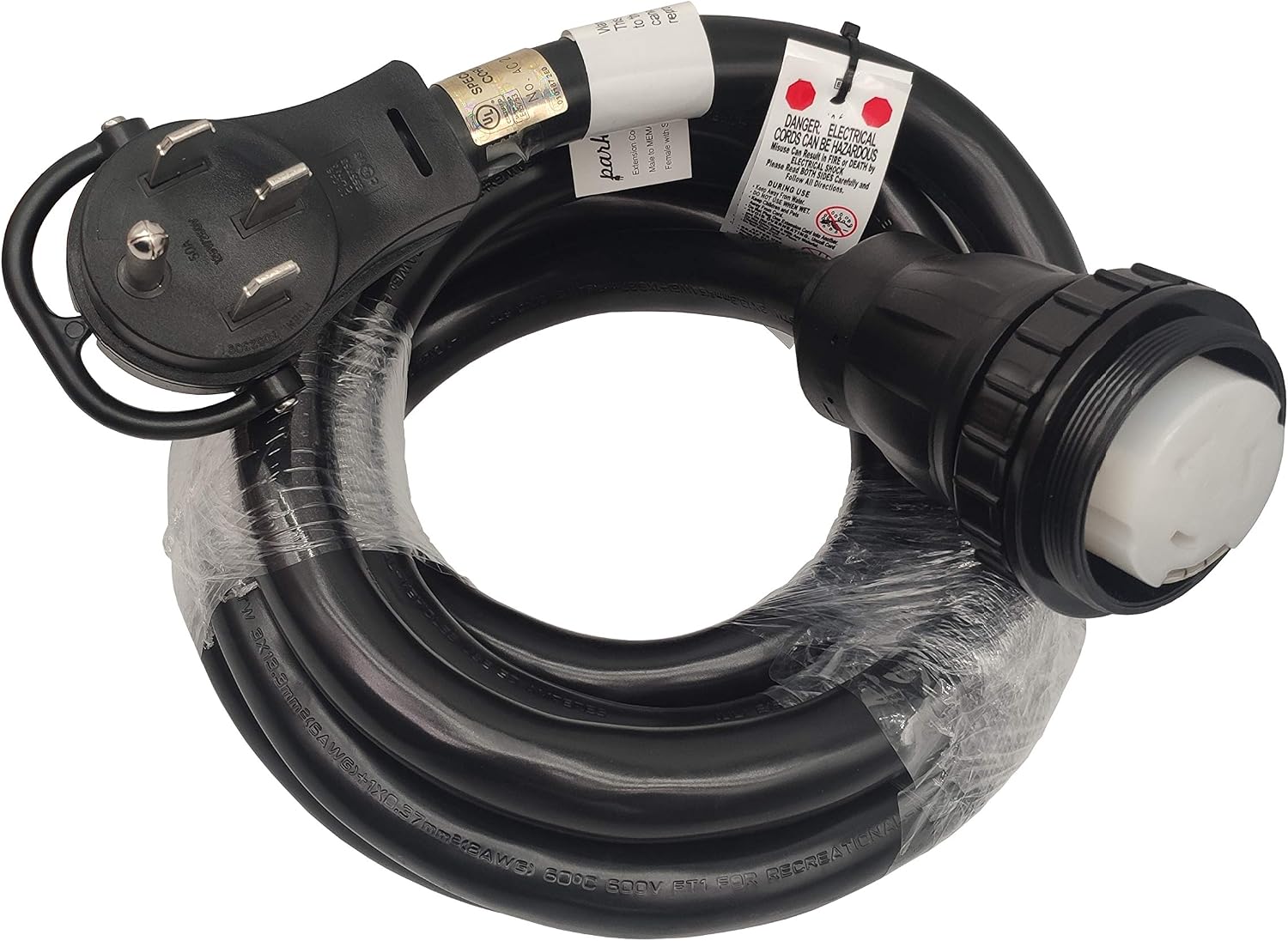 Parkworld RV 50A Shore Power Extension Cord Adapter, 50amp Camper Plug 14-50P to SS2-50R Marine Twist Lock Receptacle (15FT)