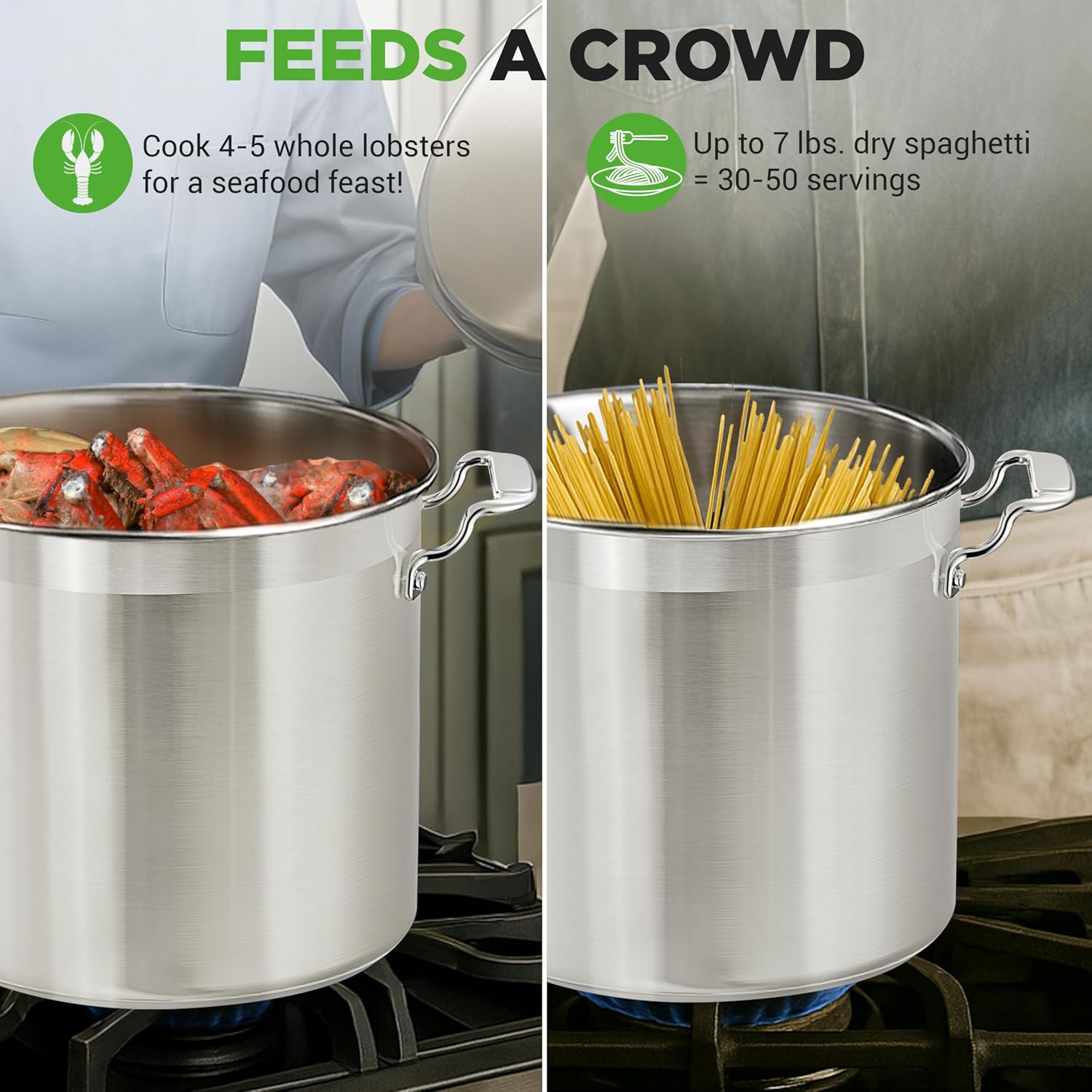 NutriChef Stainless Steel Cookware Stock Pot - 24 Quart, Heavy Duty Induction Soup Pot With Lid, Induction, Ceramic, Glass and Halogen Cooktops Compatible - NCSPT24Q
