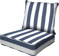Honeycomb Outdoor Heritage Deep Seat, 24 x 23, Cabana Stripe Blue and White Chair Cushion with Removable Cover, for Patio Furniture
