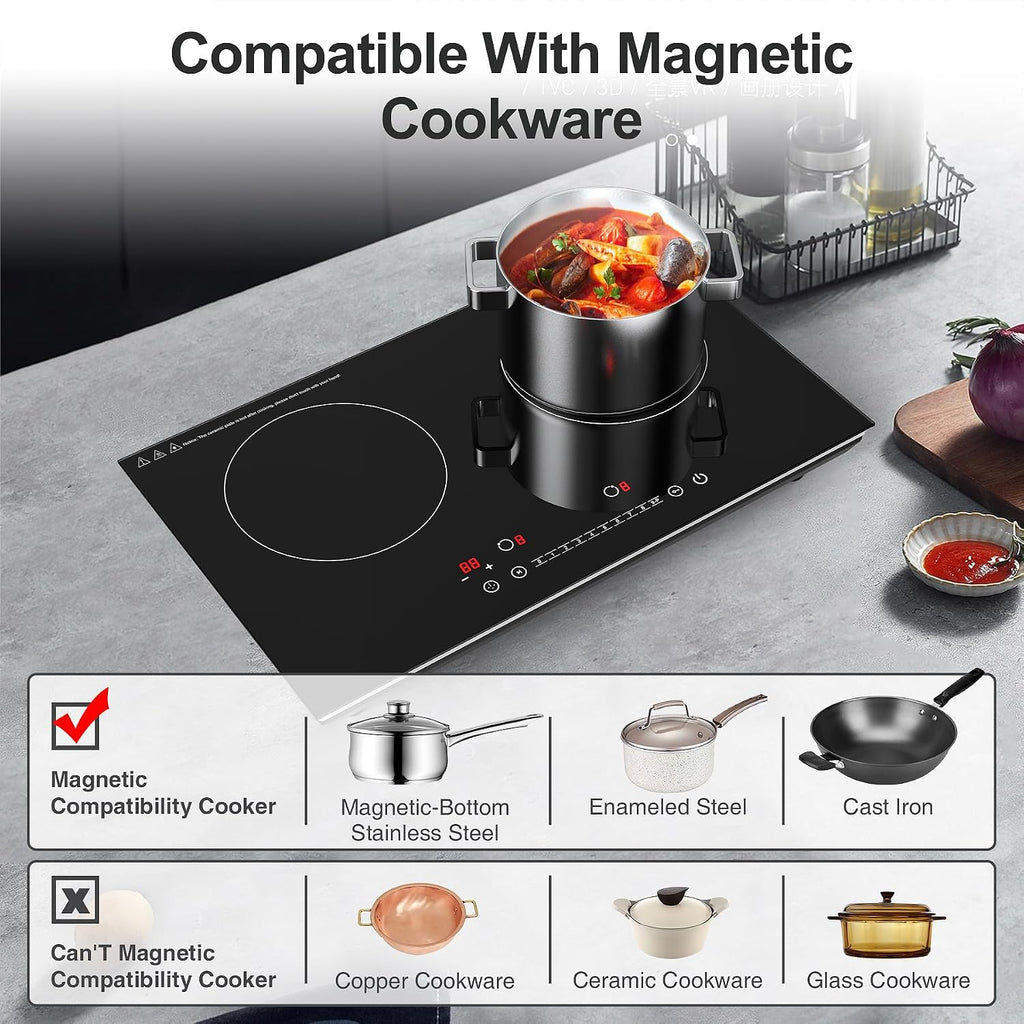 VBGK Double Induction Cooktop,4000W 2 burner induction cooktop,110V Hot Plate Electric Burner Portable Induction cooktop 2 burner with LCD Touch Screen 9 Levels Settings Child Safety Lock & Timer