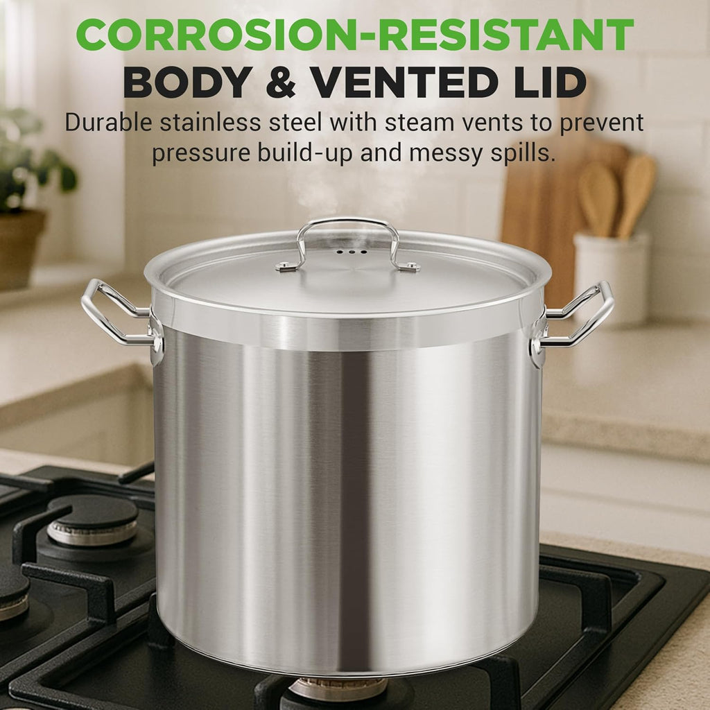 Nutrichef Stainless Steel Cookware Stockpot, 40 Quart Heavy Duty Induction Soup Pot With Stainless Steel Lid And Strong Riveted Handles, Even Heat Distribution, Compatible With Most Cooktops