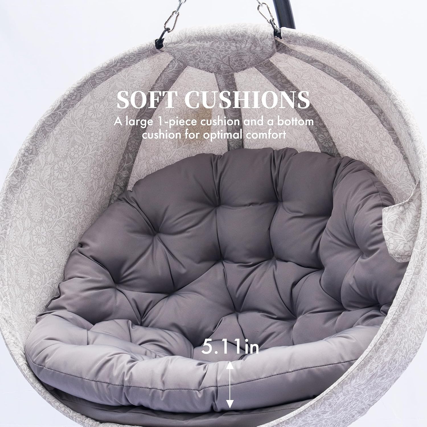 Hanging Egg Chair with Stand - Hanging Ball Chair W/Plush Cushions,Weather-Resistant Fabric, Indoor Outdoor Foldable Swing Chair for Patio, Balcony, Yard & Living Room,(Gesar Flower Gray)