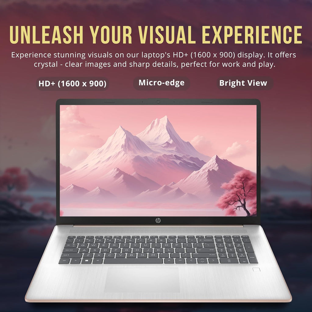 HP 17.3' HD+ BrightView Laptop, Intel Celeron N4120, 4GB RAM, 416GB Storage (256GB SSD + 160GB Docking Station Set), Intel UHD Graphics, Full-Size Keyboard, Webcam, Wi-Fi, Windows 11 Home, Rose Gold