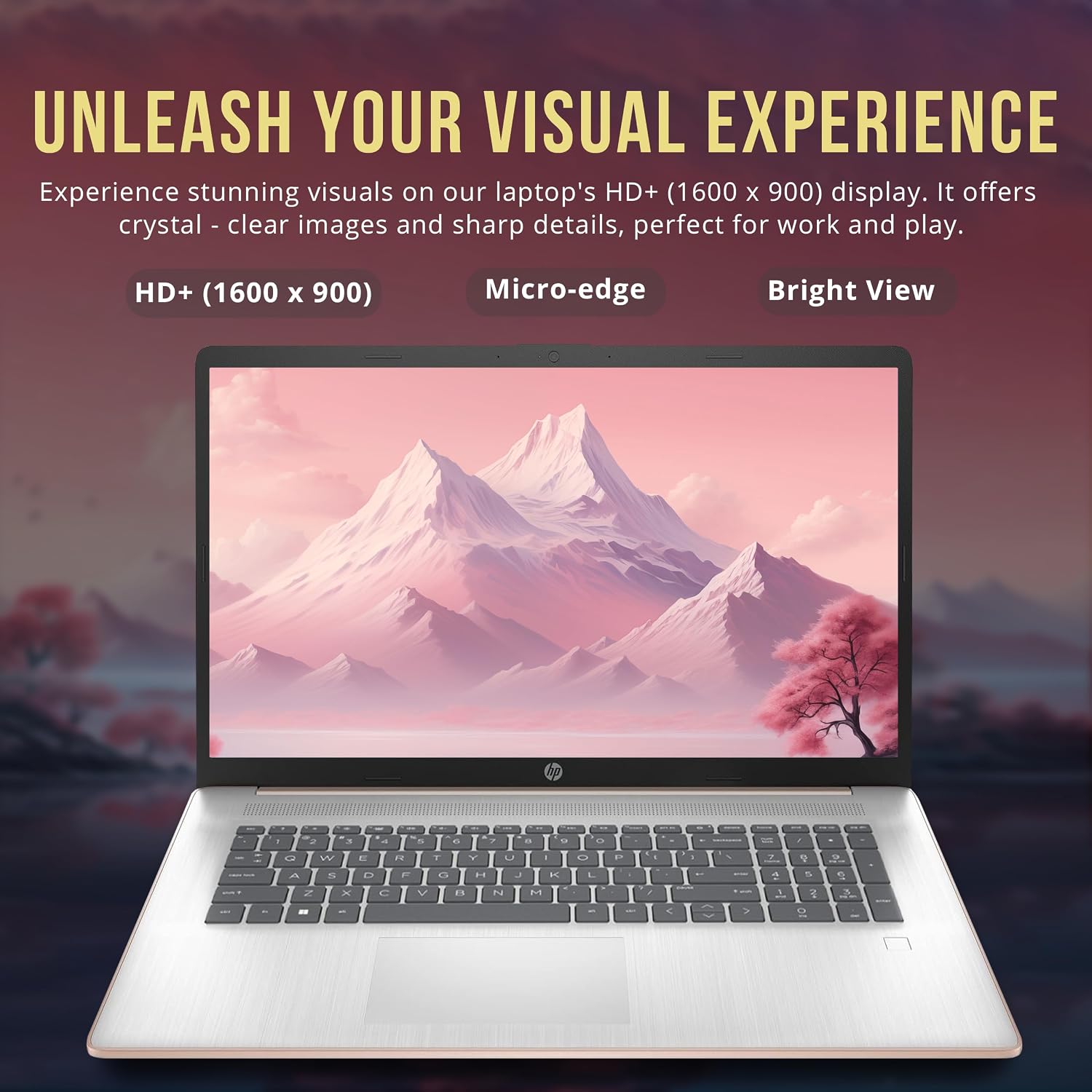 HP 17.3' HD+ BrightView Laptop, Intel Celeron N4120, 4GB RAM, 416GB Storage (256GB SSD + 160GB Docking Station Set), Intel UHD Graphics, Full-Size Keyboard, Webcam, Wi-Fi, Windows 11 Home, Rose Gold