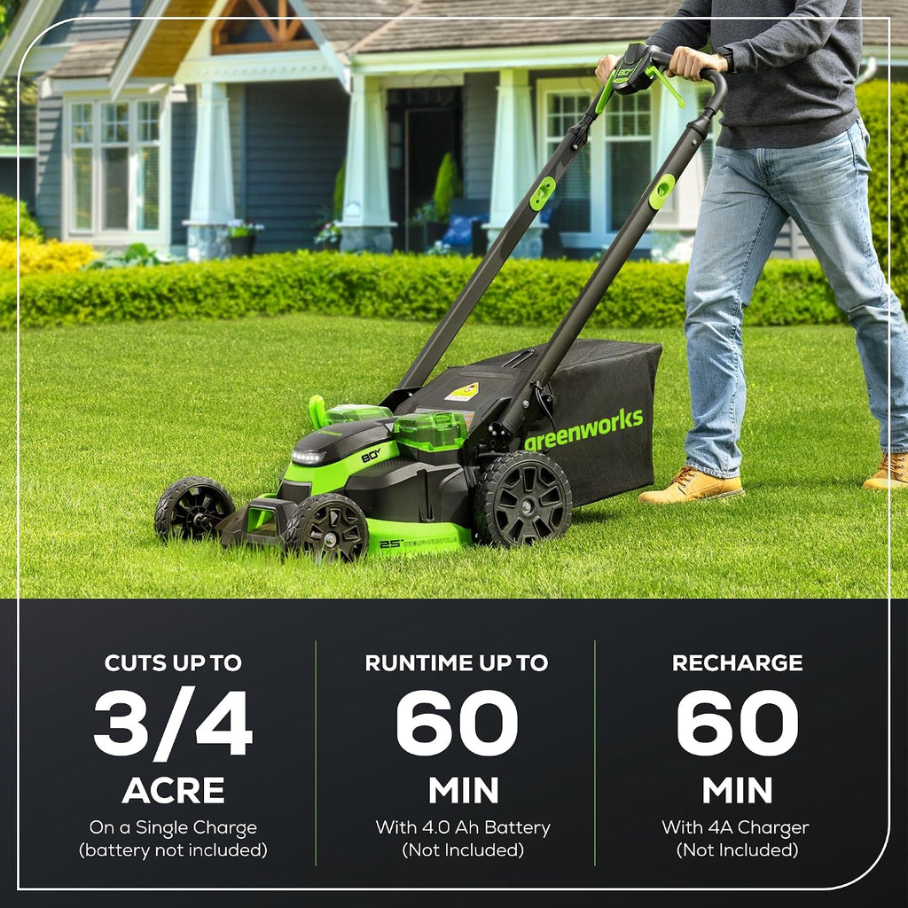 Greenworks 80V 25' Brushless Cordless (Self-Propelled) Dual Blade Lawn Mower (LED Headlight + Aluminum Handles), Battery And Charger Not Included