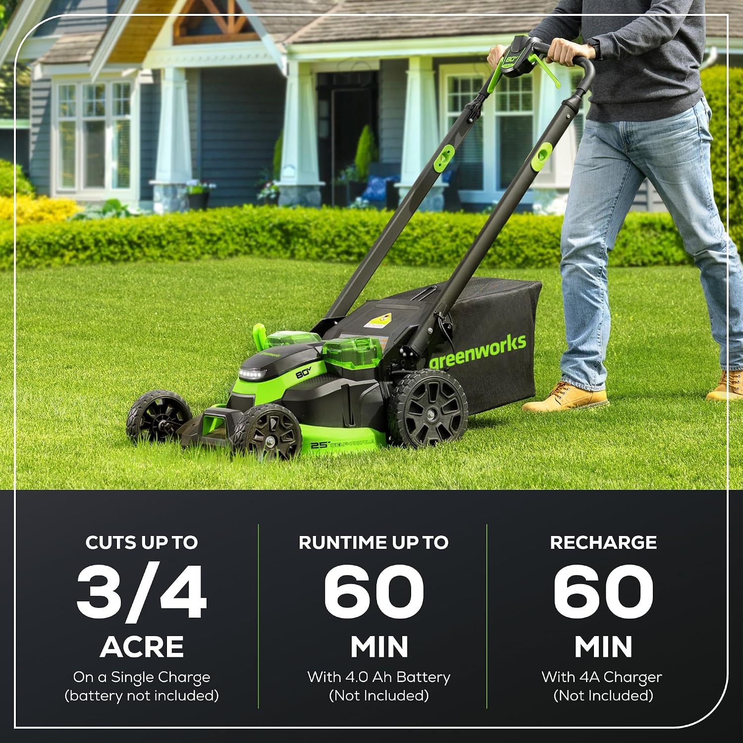 Greenworks 80V 25' Brushless Cordless (Self-Propelled) Dual Blade Lawn Mower (LED Headlight + Aluminum Handles), Battery And Charger Not Included