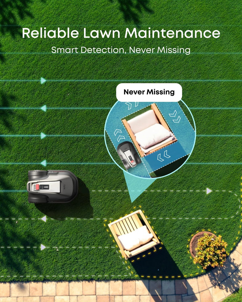 eufy E18 Robot Lawn Mower, Max 0.3 Acres, Vision Navigation, Hands-Free Auto Mapping, Wire Free RTK Free, Multi-Zone Management, AI Obstacle Avoidance, APP Control, 18° Slope, Cut Height 1'-3'