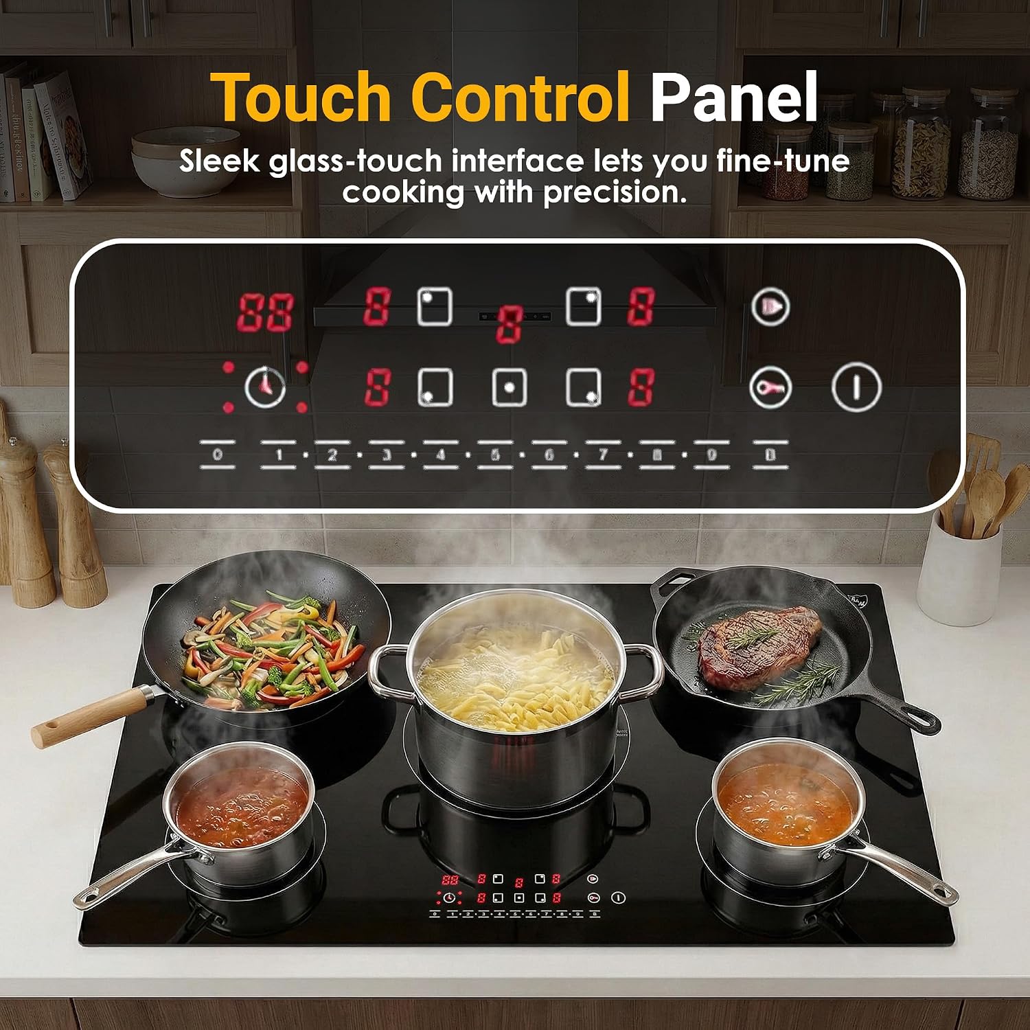 K&H 5 Burner Induction Cooktop - 36 Inch Built-In Electric Cermic Stove Top - 17 Heating Levels, 240V, 9200W High-Power Built-in Electric Stove Top - Child Lock, Timer & Touch Control - IN36-9205