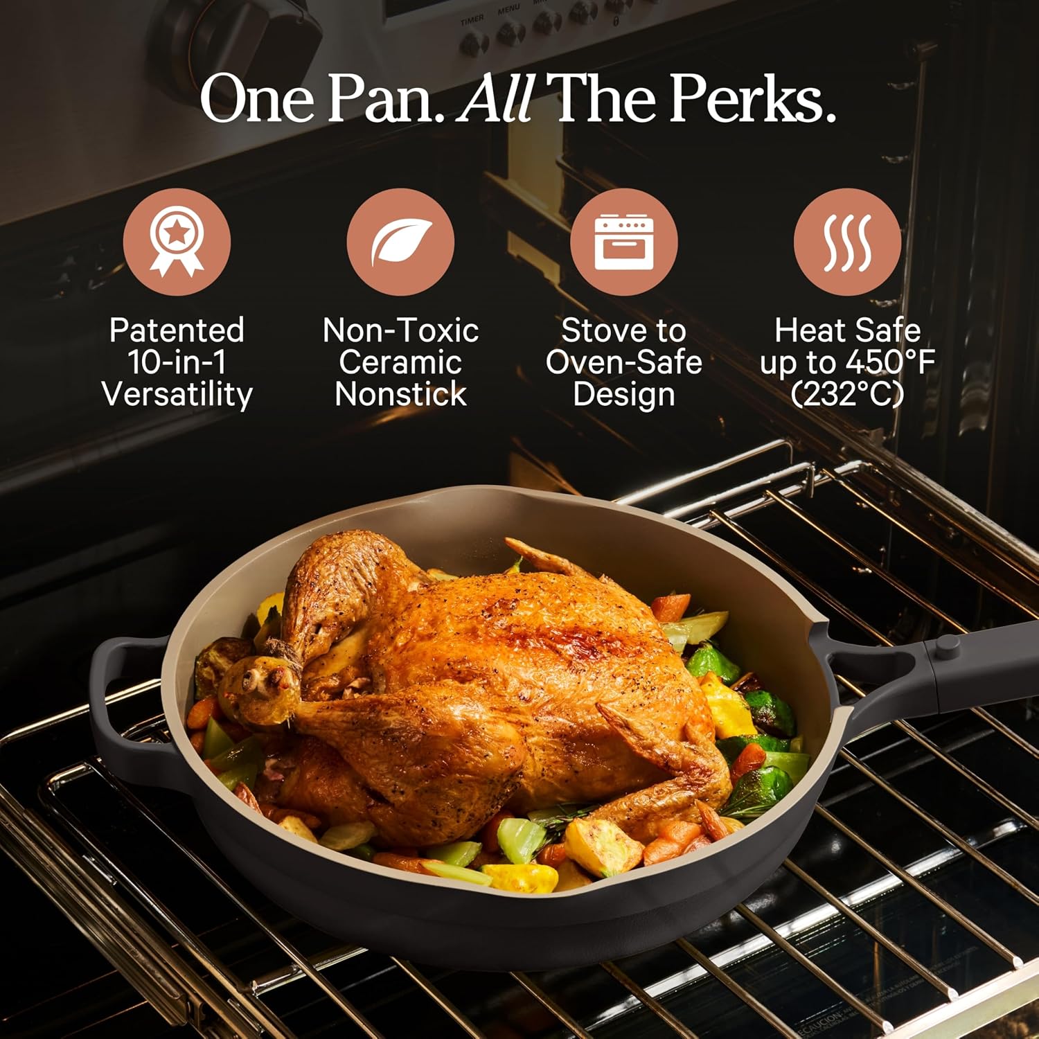 Our Place Large Always Pan | 12.5' Ceramic Pan with Modular Lid & Beechwood Spatula | Patented 10-in-1 Nonstick, Non-Toxic Cookware Made Without PFAS | Induction & Oven-Safe up to 450°F | Char