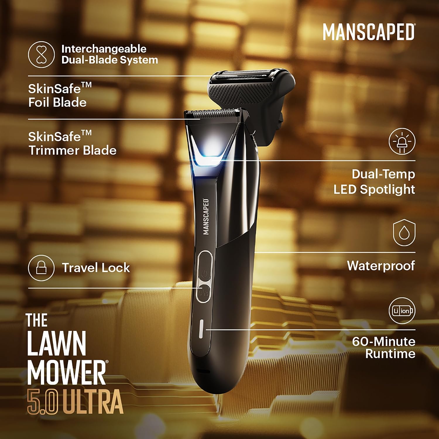 MANSCAPED® The Dome Shaver™ PRO, The Lawn Mower® 5.0 Ultra, Weed Whacker® 2.0, The Shed 2.0 - SkinSafe® Head, Groin, Ears, Nose, Body & Balls Trimmers & Shavers for Men, USB-C Rechargeable