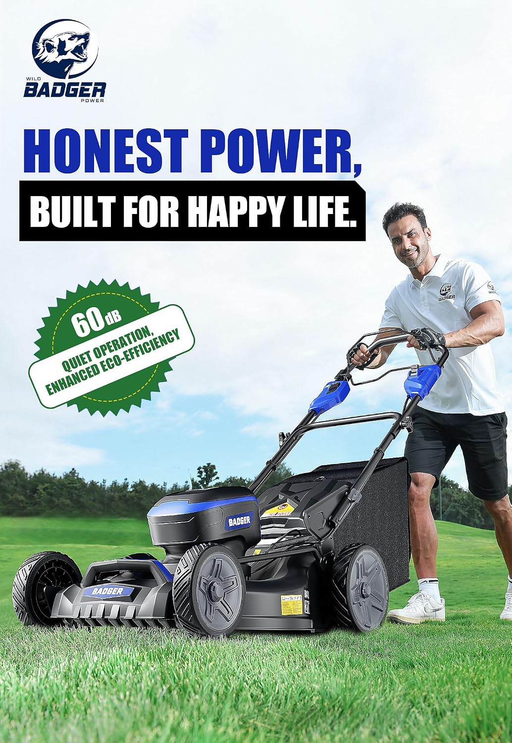 Wild Badger Power 40V 21″ Cordless Lawn Mower Brushless, 6,534 sq ft/0.15 ac, 2×4.0Ah Batteries & Fast Charger, 7-Position Heights,for Medium-to-Large Lawns