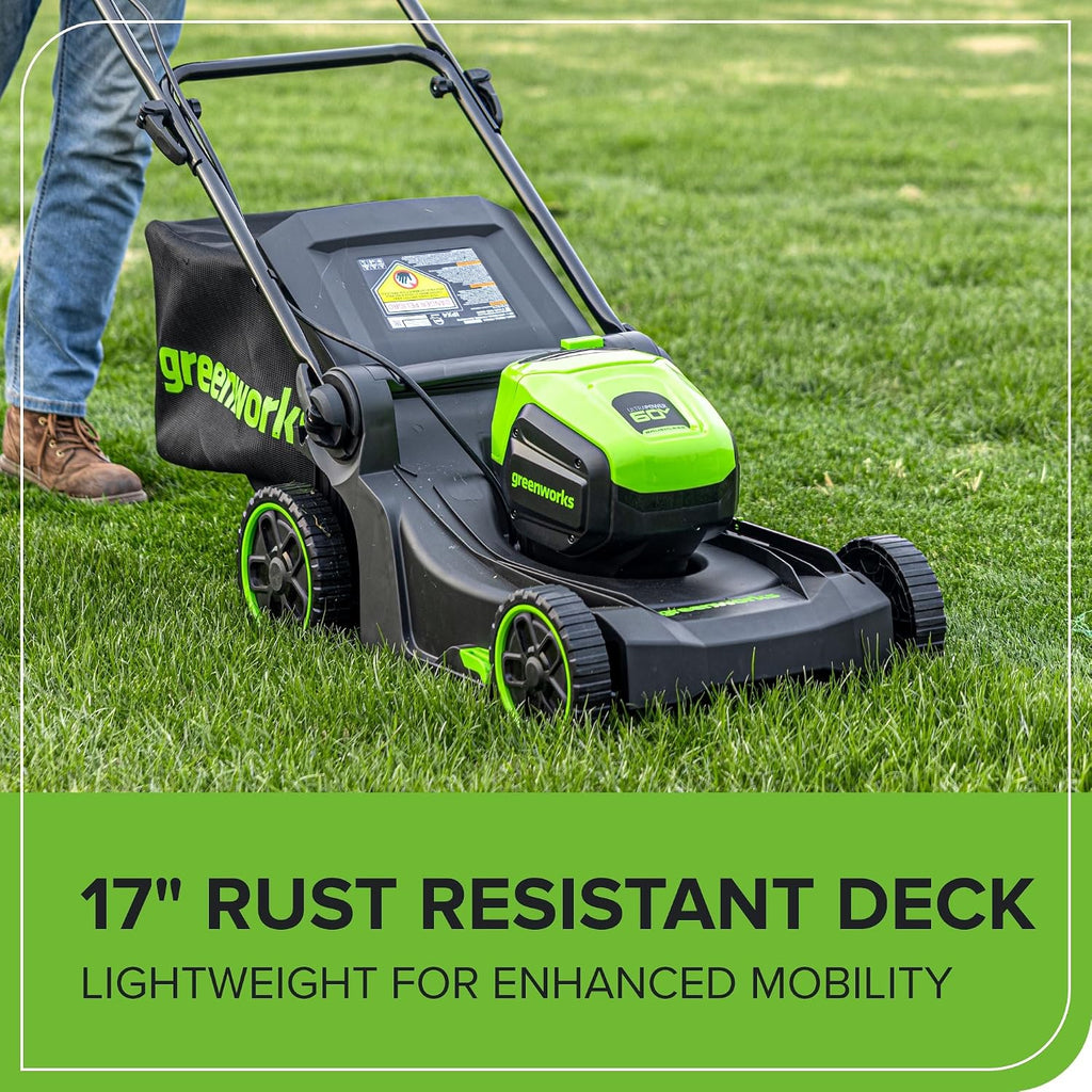Greenworks 60V 17' Brushless Cordless Push Lawn Mower, 2-in-1 Mulching/Bagging, 4.0Ah Battery and 3A Charger(40min Runtime)