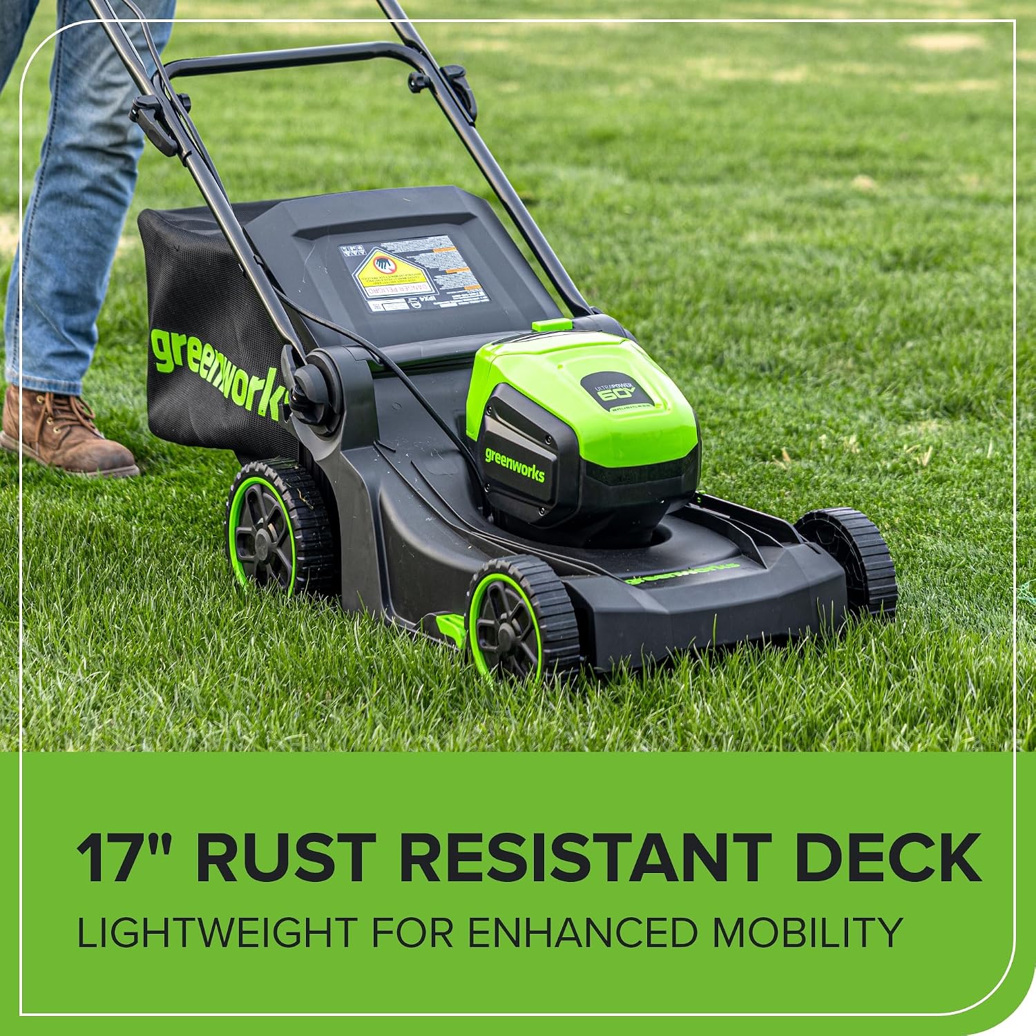 Greenworks 60V 17' Brushless Cordless Push Lawn Mower, 2-in-1 Mulching/Bagging, 4.0Ah Battery and 3A Charger(40min Runtime)