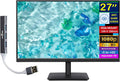 Acer 27' FHD IPS Monitor w/ 4ms Response Time, Anti Glare, VESA Mount (100mm), VGA, HDMI & Dockztorm USB Hub, Black Color