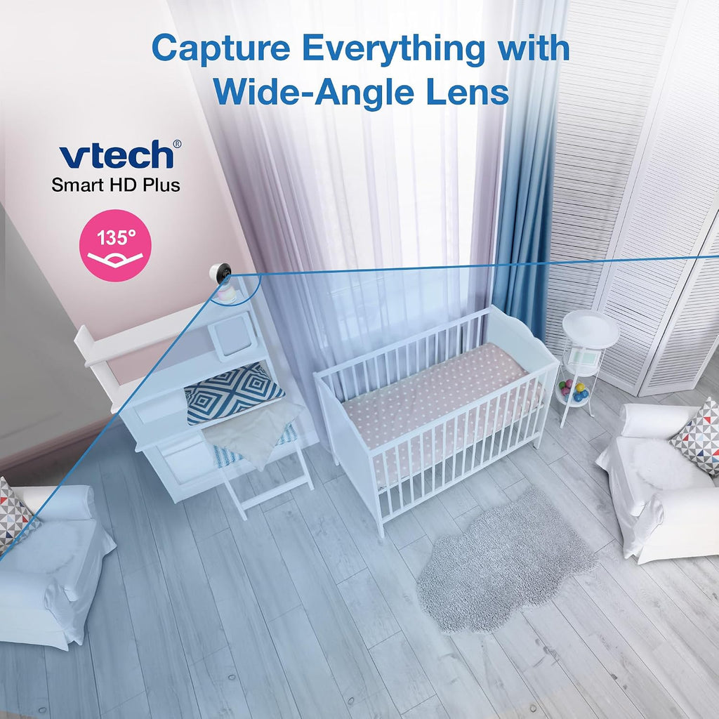 VTech Smart HD Plus Twin 2-Camera Smart WiFi Baby Monitor – 2K Cameras, 5.5' HD Split-Screen, 24X Zoom, Free App, Multi-Color Night Light