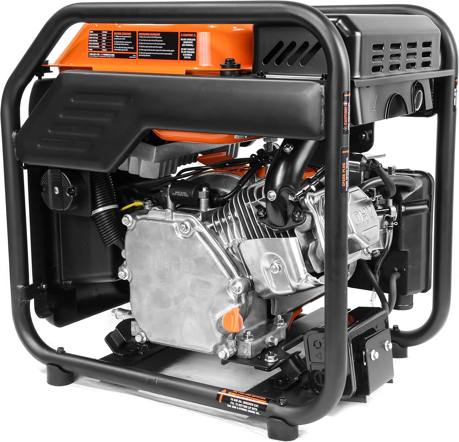 WEN GN400iX RV-Ready 4000-Watt Open Frame Inverter Generator with CO Shutdown Sensor, Black/Orange