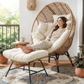 NICESOUL Indoor Outdoor Egg Chair with Ottoman, Comfy Thick Cushioned Egg-Basket Lounge Chair w/Footrest, 440lbs Eggshell Chairs with Foot Rest, Boho Chair for Patio, Balcony, Bedroom, Sunroom, Beige