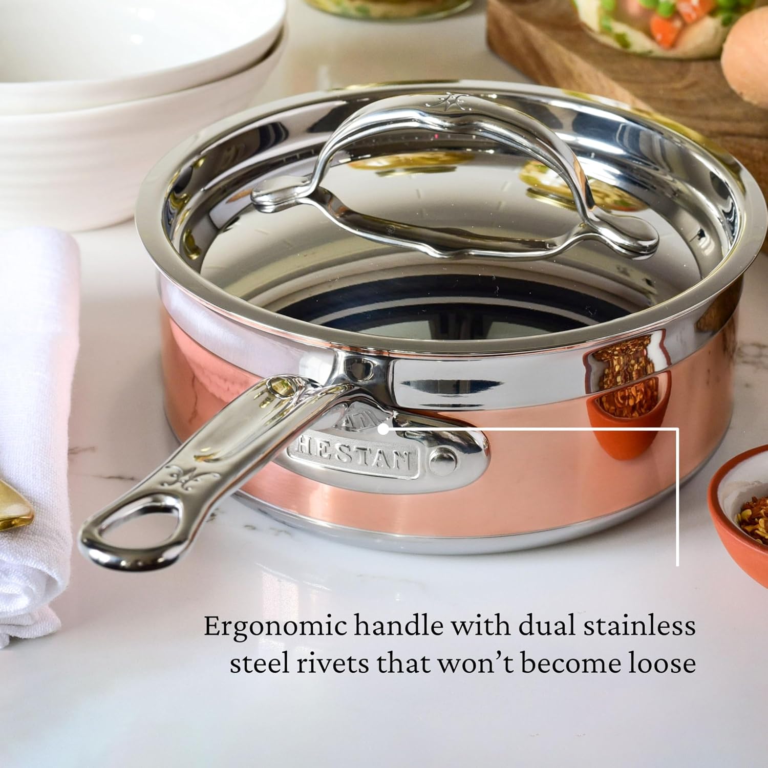 Hestan - CopperBond Collection - 100% Pure Copper Sauce Pan, Induction Cooktop Compatible, 1.5 Quart