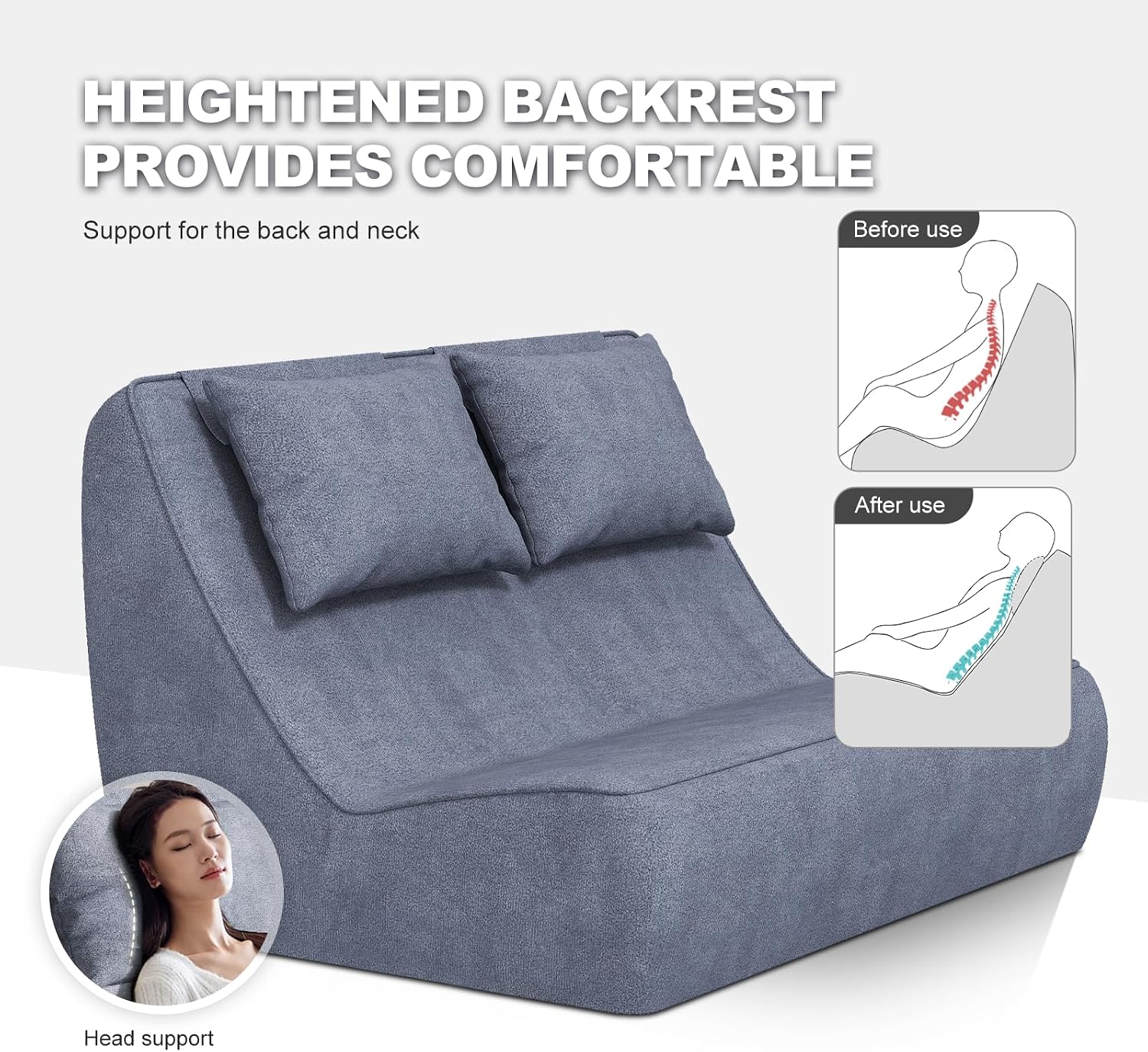 Giant Bean Bag Chair for Adults - Indoor Chaise Lounge with Pillows & Ottomans, All-in-One Sponge Design, Upholstered Loveseat Floor Sofa Chair for Reading, Gaming, Napping, and Movies (SlateGray)