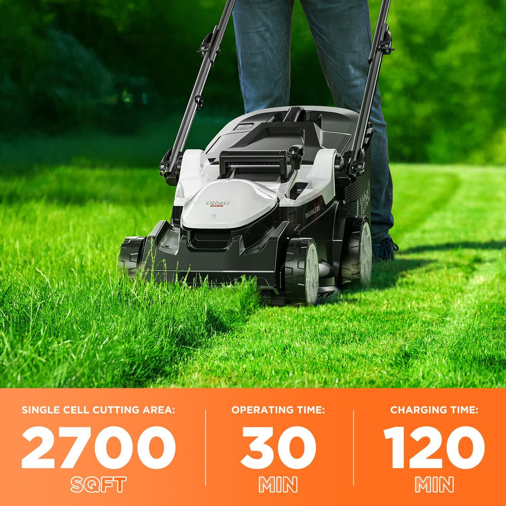 Litheli 16.1' Electric Lawn Mower Cordless, Brushless Lawnmower with 6-Height Adjust and 2 x 4.0Ah Batteries, for Garden and Yards