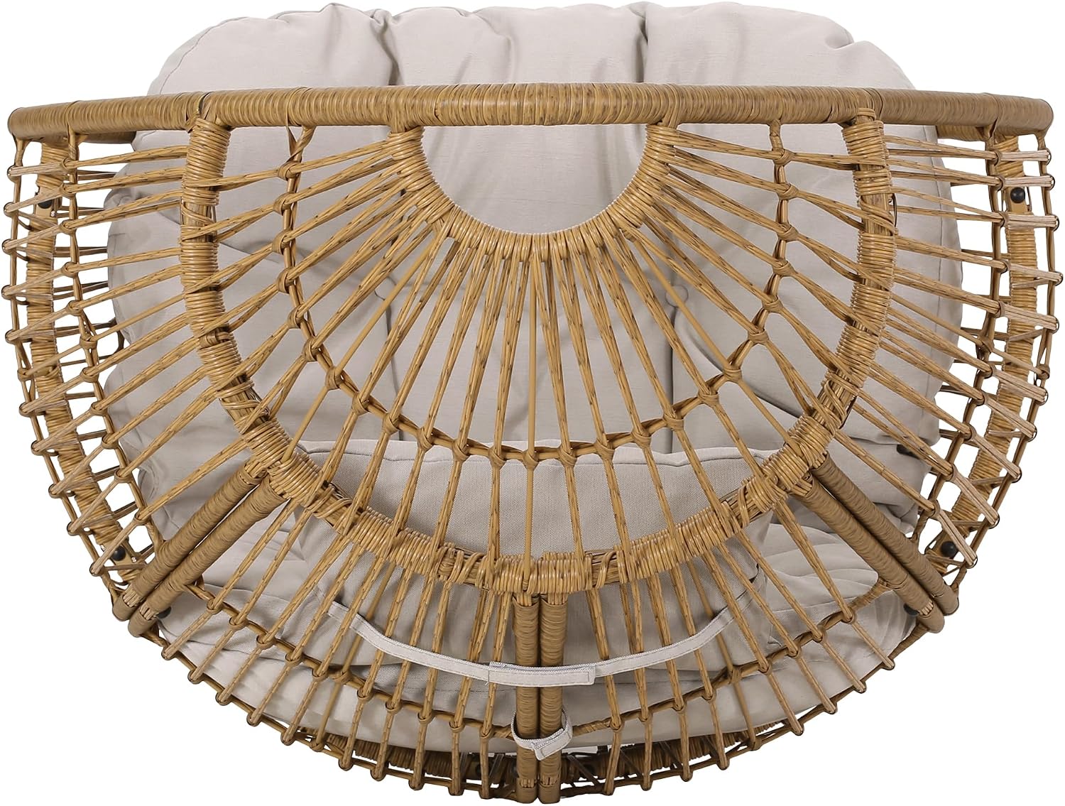 Wicker Egg Chair, Wicker Lounge Chair with Water Resistant Cushion, Indoor Outdoor Lounger for Patio, Backyard, Living Room (Light Brown)