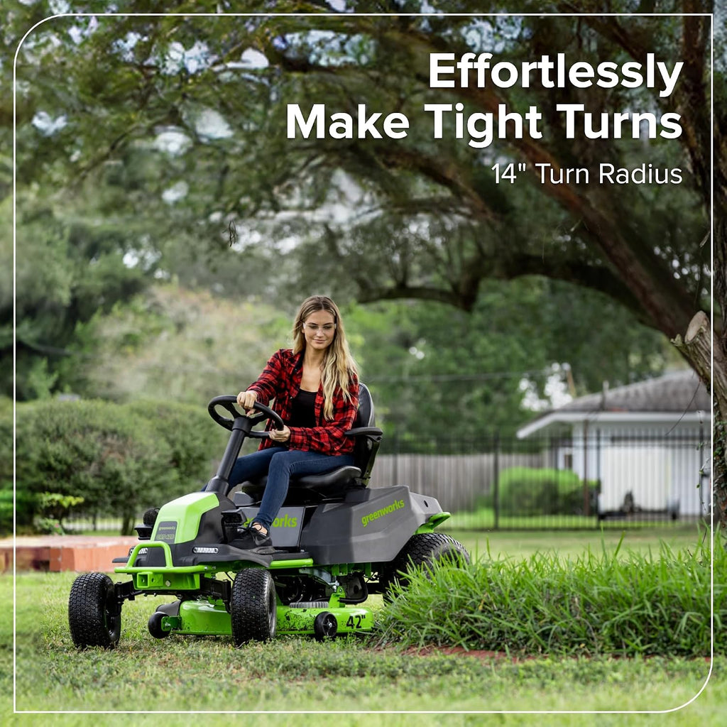 Greenworks 60V 42' CrossoverT Cordless Riding Lawn Tractor, (4) 8.0Ah Batteries and (600W) Plug in Charger
