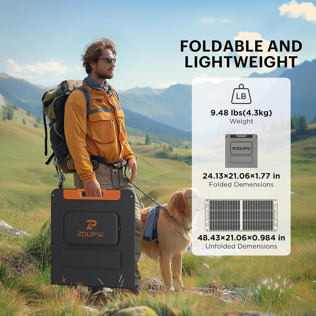 ZOUPW 100W Portable Solar Panel with Solar Angle Guide,23.5% Efficiency Foldable Solar Charger for Jackery 300/Ecoflow River/Anker Solix,IP67 Waterproof Offgrid Power for Camping RV Battery Backup