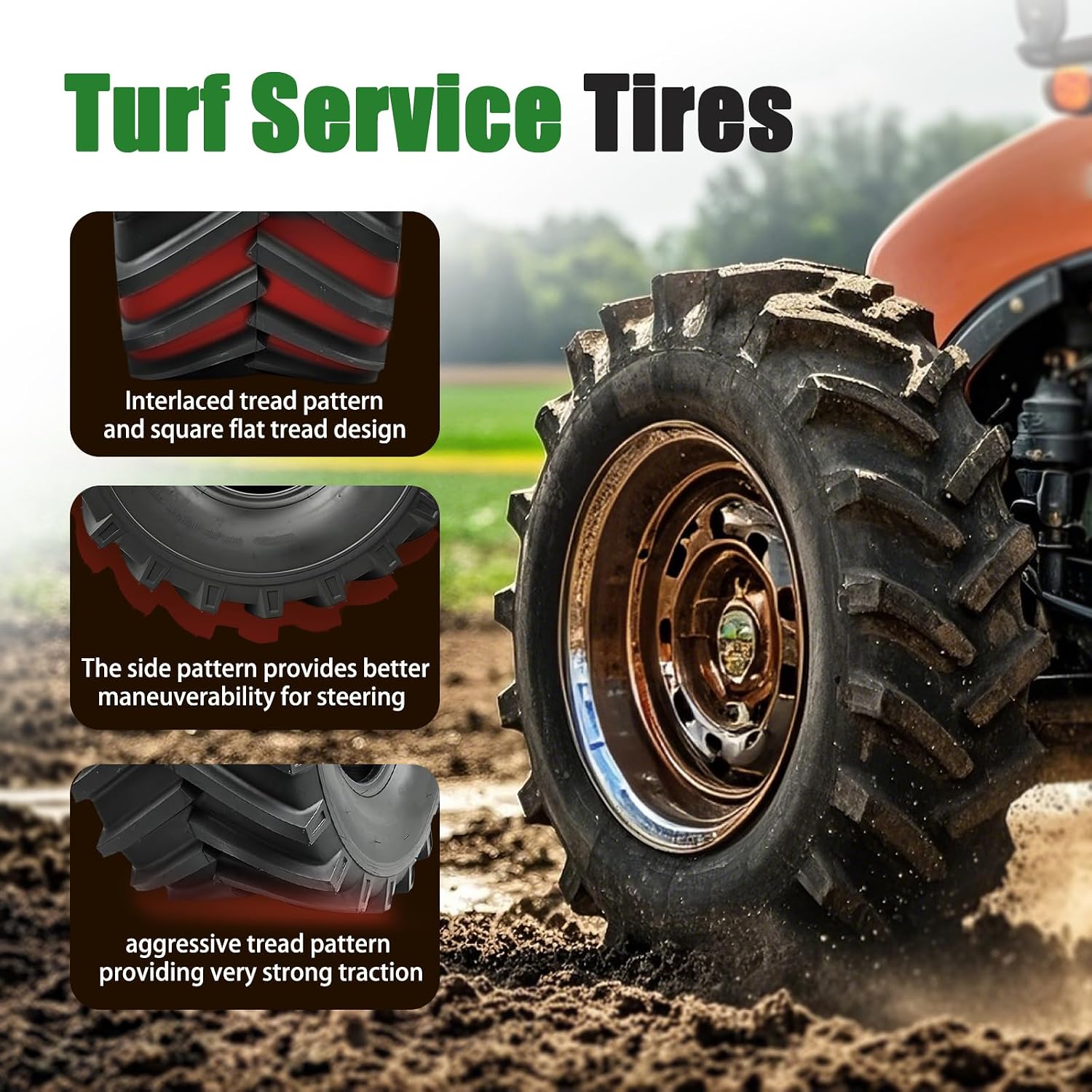 TRIPOWER 20x10.00-8 Lawn Mower Tire - 20x10x8 AG Tires for Lawn Garden Tractor and Riding Mower - Workout Tires for Flipping, Durable 4PR Tubeless, 1340lbs Capacity, Set of 2
