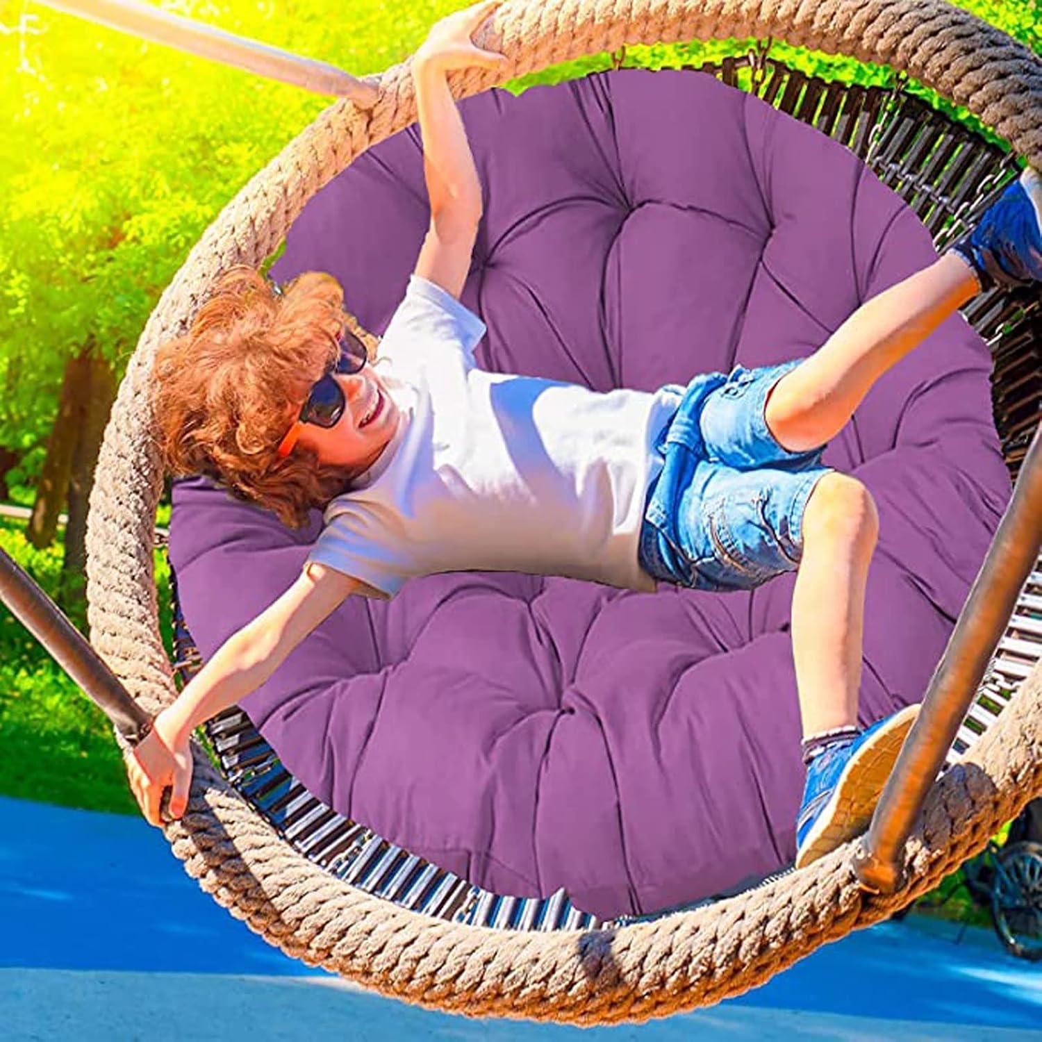Papasan Chair Cushion, Swing Chair Cushion Rocker Chair Pads, Hammock Seating Cushion Pillow for Outdoor Indoor Hanging Egg Chair(Purple,110 * 110cm)