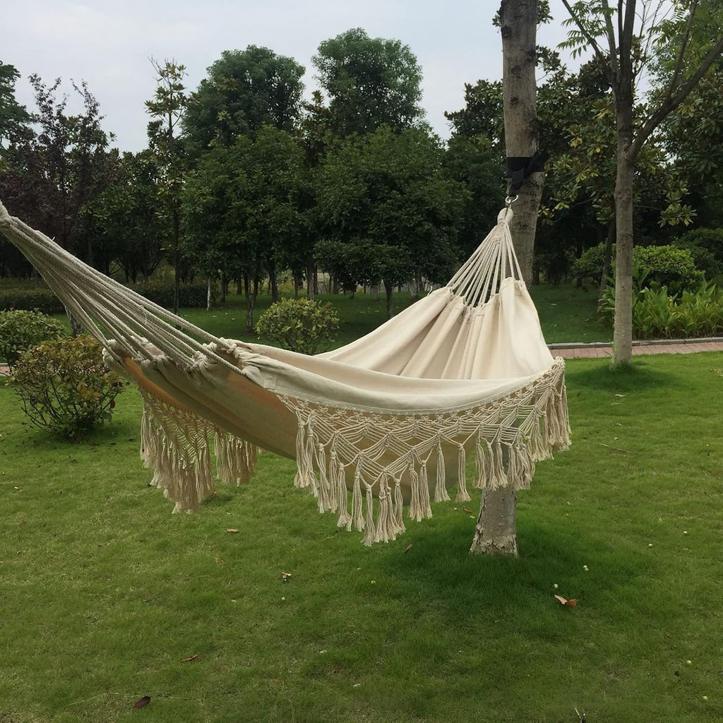 Double Hammock, Bohemian Style Tassel Rocking Chair, 250 Kg Load-Bearing Hammock, Indoor and Outdoor Hanging Swing, Portable Machine Washable Hammock