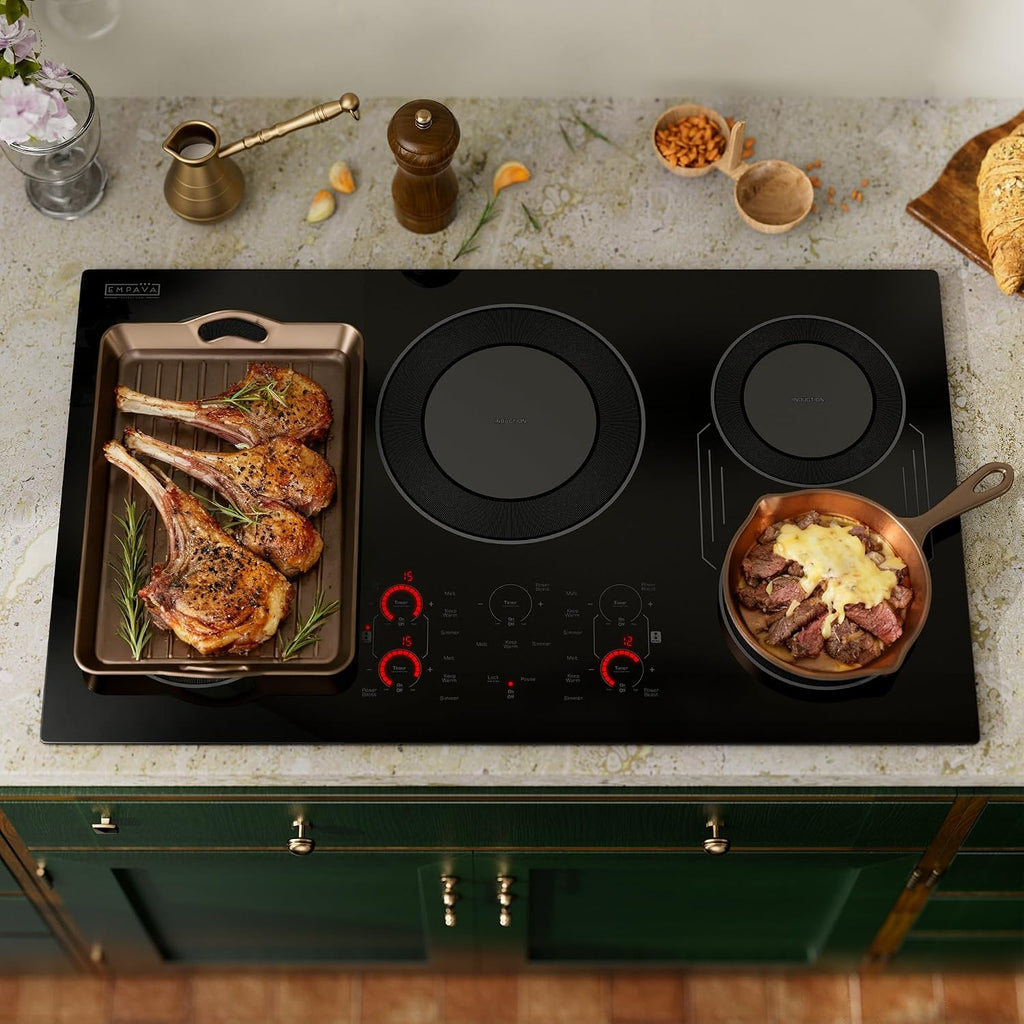 Empava Built-In Electric Induction Cooktop 36 Inch, Bridge-SYNC Element, Auto RapidHeat, 3 Preset Modes, Pan Sensor, Hardwired 208~240V, 50A, Black Vitro Ceramic Glass