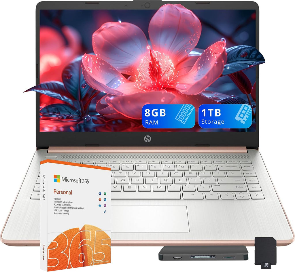 HP Stream 14″ HD Busines Laptops, Intel Celeron Processor, 8GB RAM, 1TB Storage (64GB eMMC + 1TB Docking Station Set), Intel UHD Graphics, 720p Webcam, WiFi, HDMI, Win 11, Gold
