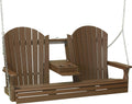 LuxCraft 5' Adirondack Hanging Porch Swing with Flip Down Console, Outdoor Patio Swing, Front Porch Swing, Outdoor Swing Bench (Chestnut Brown)