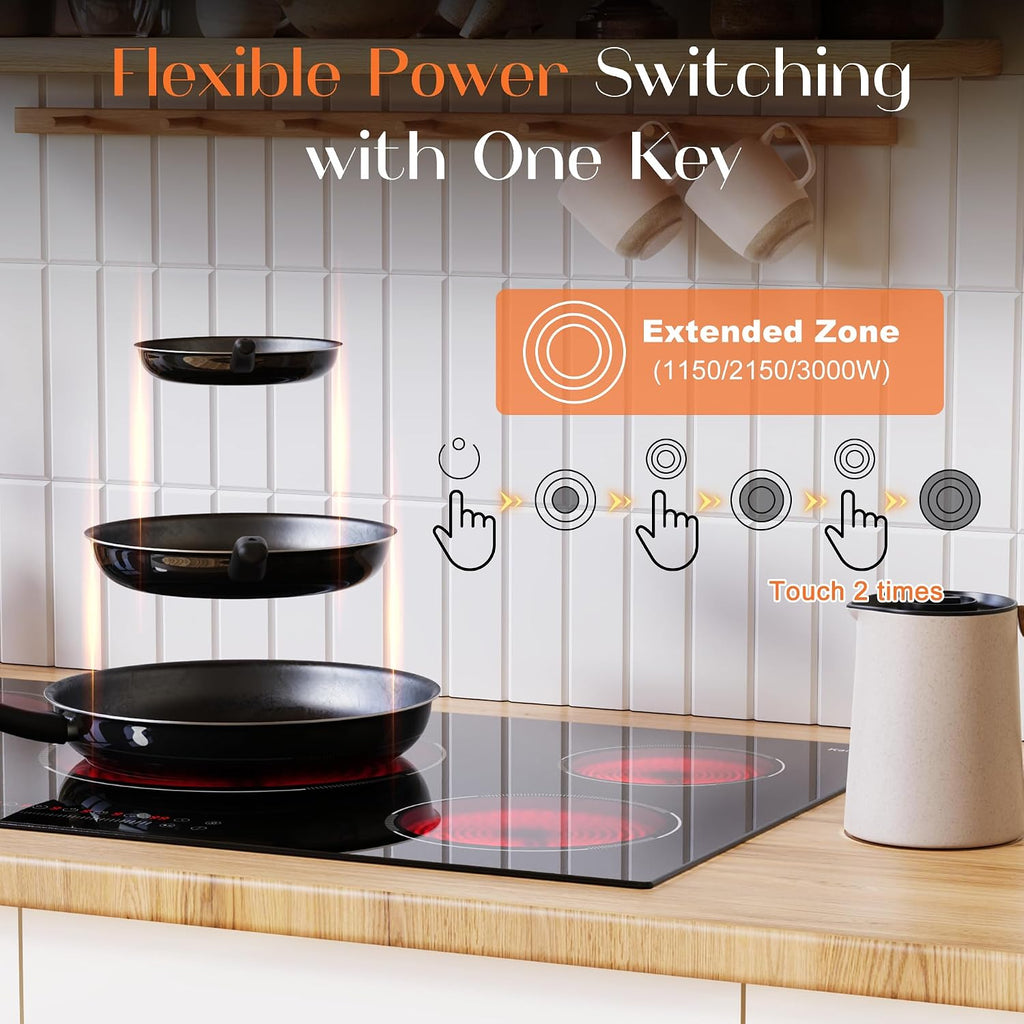 36 Inch Electric Cooktop, 5 Burner Electric Cooktop Bulit in, 9200W, 9 Power Levels, Electrics Stove with Timer, Safety Lock, Pause, 220V-240V Hard Wire