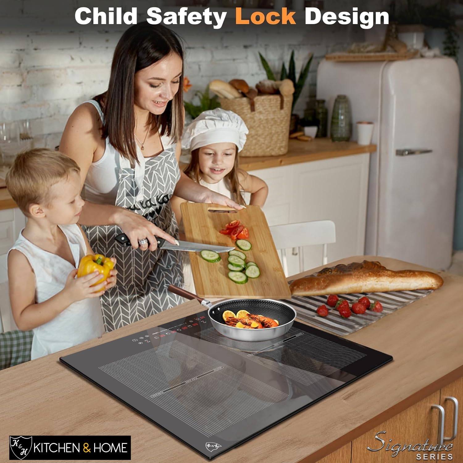K&H 4 Burner Induction Cooktop - 24 Inch Built-In Electric Cermic Stove Top - 17 Heating Levels, 240V, 6800W High-Power Built-in Electric Stove Top - Child Lock, Timer & Touch Control - IN24-6004FLX