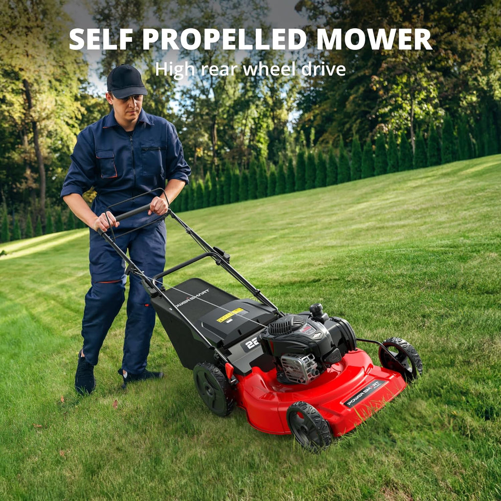 PowerSmart Gas Lawn Mower 22-Inch, Self-Propelled with 3-in-1 Mulching System, 150cc B&S Engine & 6 Cutting Heights, Rear-Wheel Drive, Durable Steel Deck for Yard