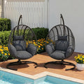 Oversized Hanging Egg Chair Set of 2 Outdoor Indoor, Wicker Swing Egg Chair with Stand 400lbs Capacity for Bedroom, Patio, Garden and Balcony