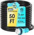 50 Amp Generator Extension Cord 50 Feet NEMA 14-50P Male to SS2-50R & CS6364 STW 6/3+8/1 AWG 125/250V Generator Power Cord Twist Lock Connectors for Generator to House