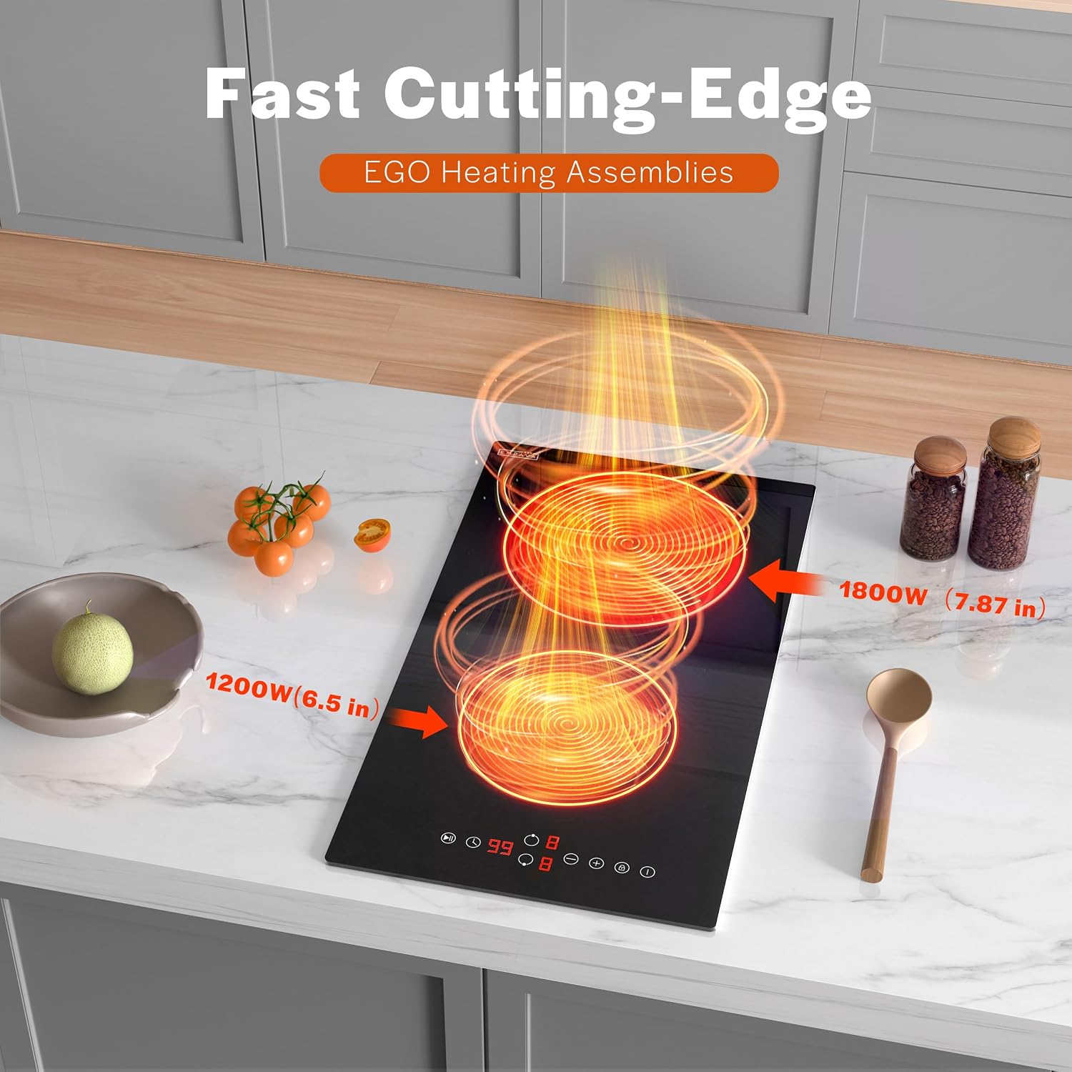 Empava 3000W Electric Cooktop 2 Burner, Built in Infrared Electrical Stove Top for Kitchen, 208~240V Hard Wired, No Plug, ETL Certified, Black